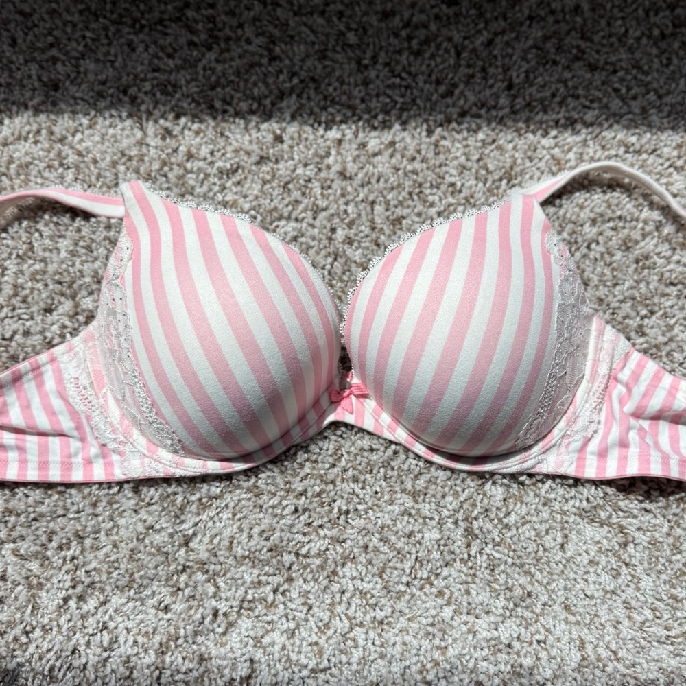 Victoria's Secret Pink and White Striped Bra Body By Victoria